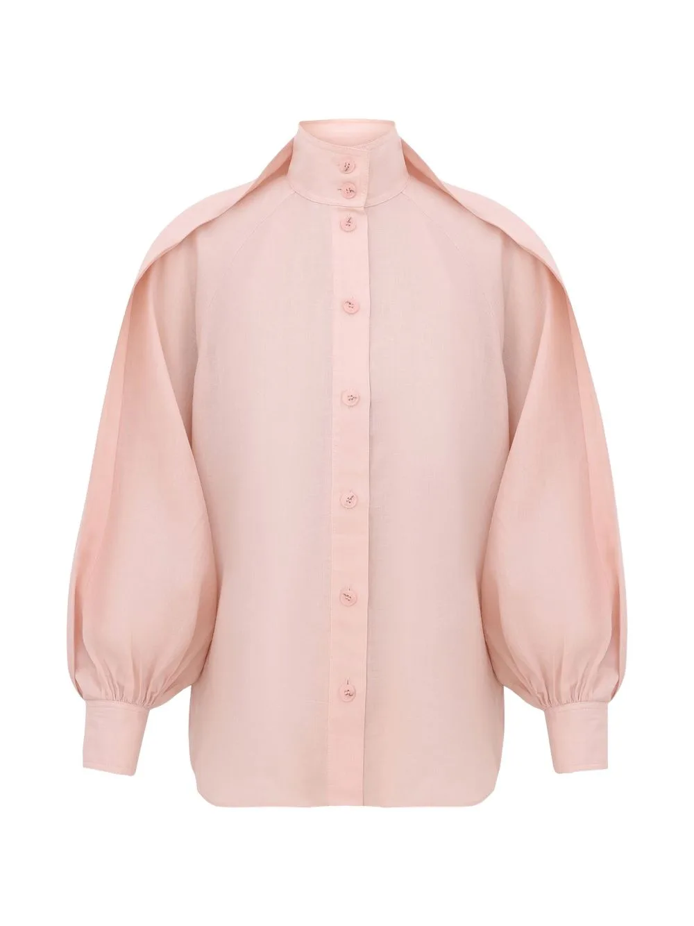 Balloon-Sleeve High-Neck Blouse