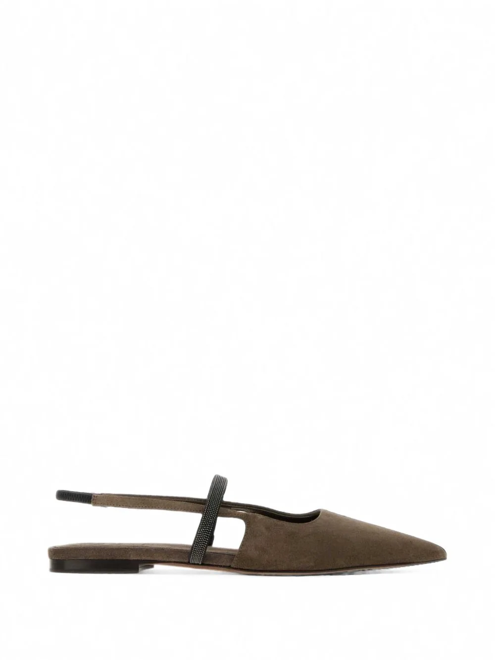Suede Slingback Flats with Shiny Strap by Brunello Cucinelli