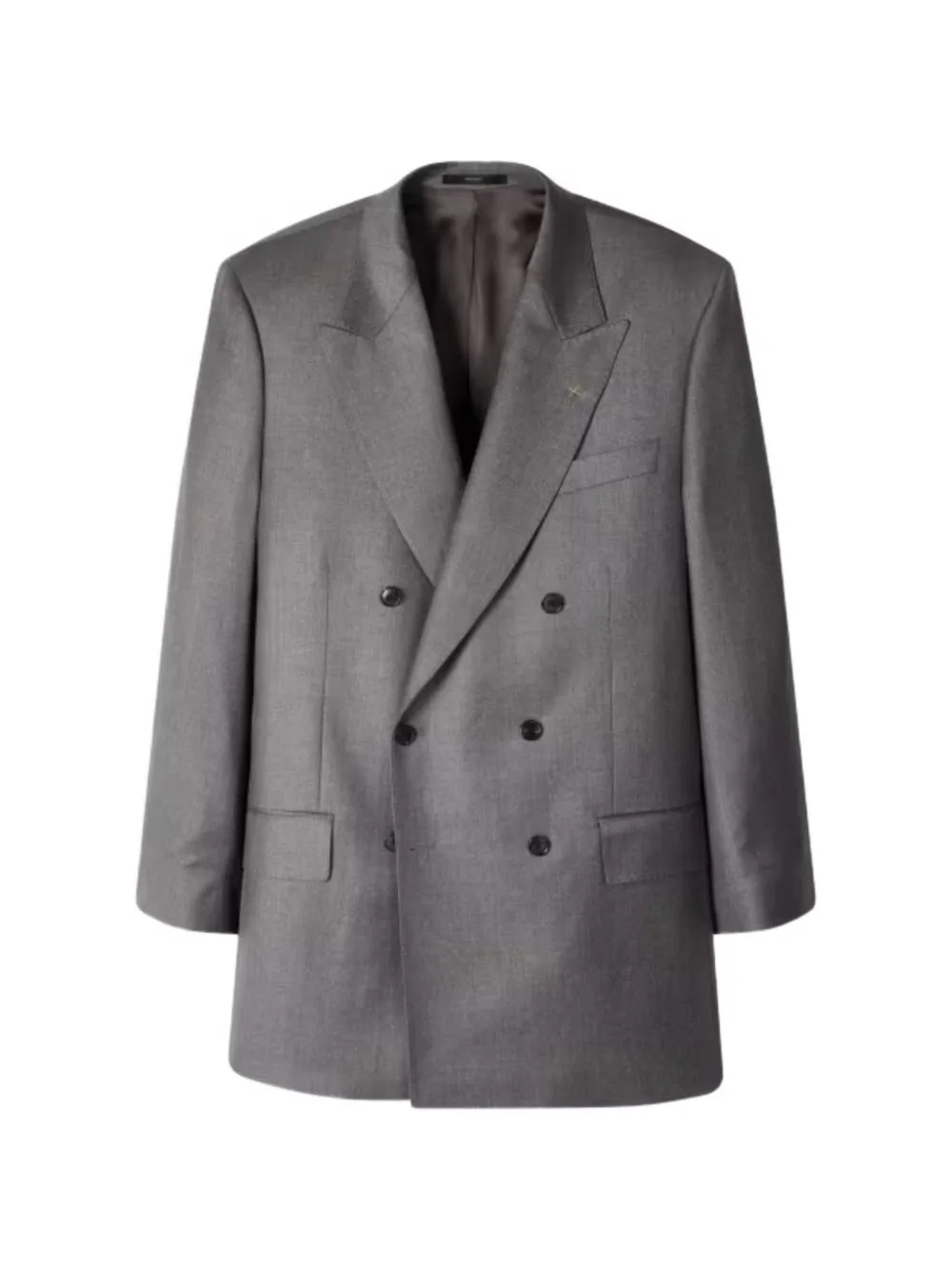 Oversized Grey Pin-Dot Wool Double-Breasted Blazer