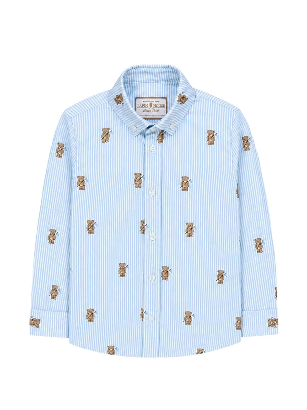 Teddy Bear-Print Striped Shirt by Lapin House