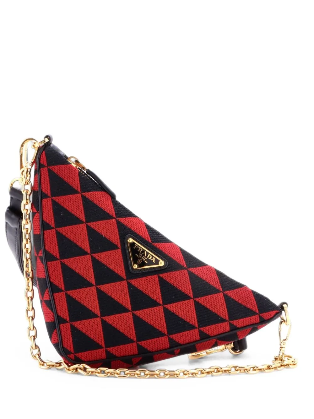 Symbole Triangle Bag Leather and Jacquard Mini Shoulder Bag by Prada Pre-Owned