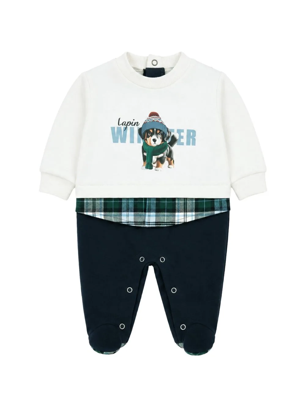 Dog-Print Tartan-Trim Bodysuit by Lapin House