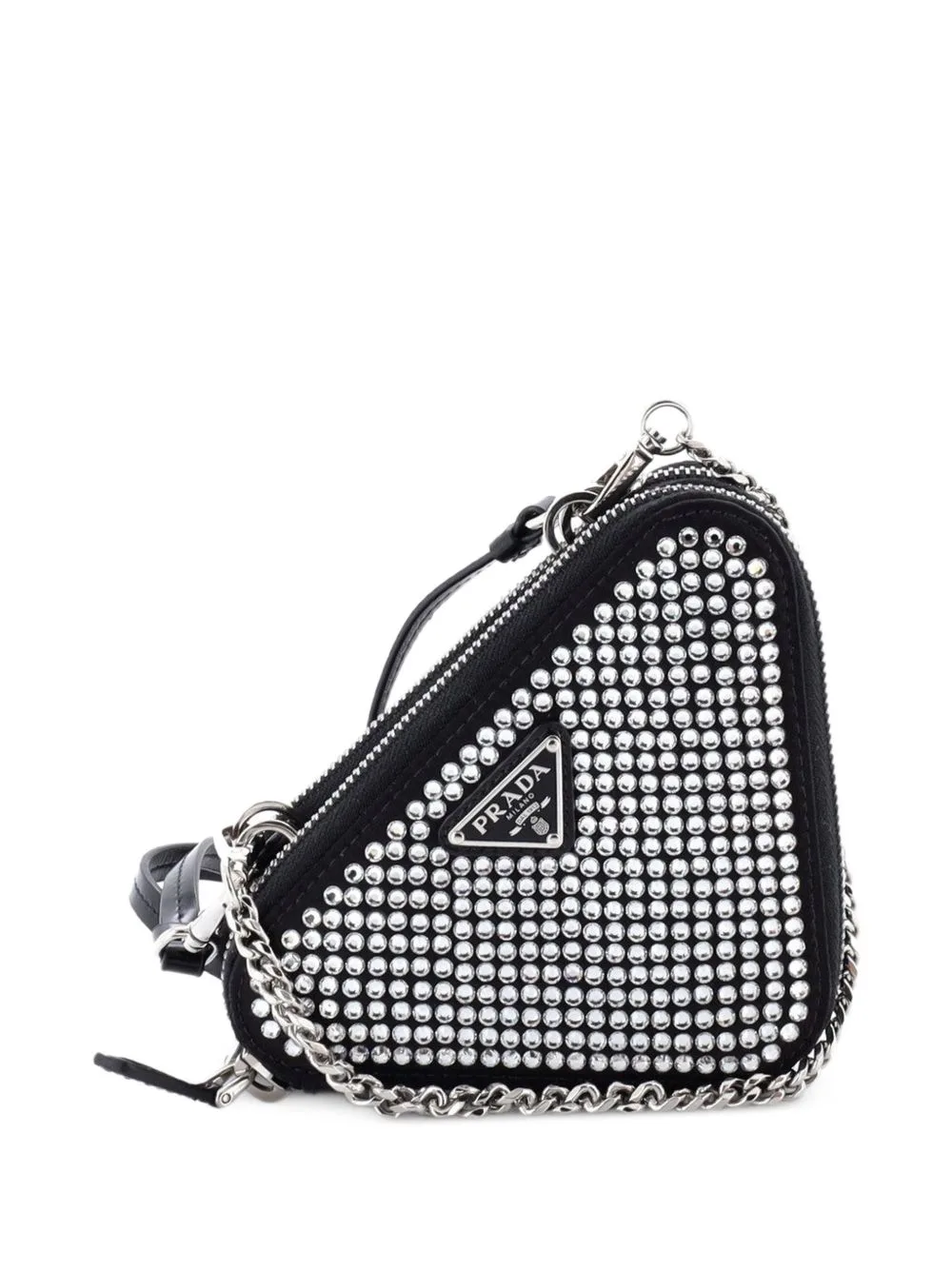 Triangle Double Pouch Crystal Embellished Satin Mini Crossbody Bag by Prada Pre-Owned