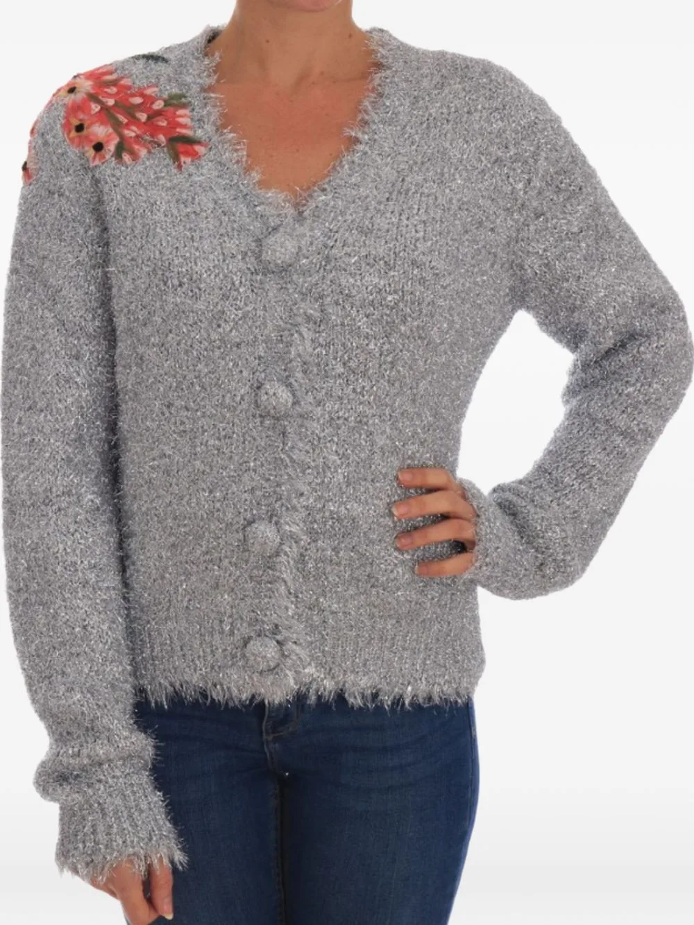 Floral-Appliqué Metallic Cardigan by Dolce & Gabbana