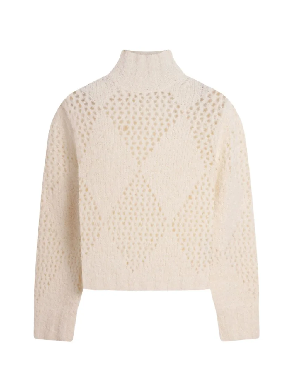 Diamond-Intarsia-Knit High-Neck Sweater