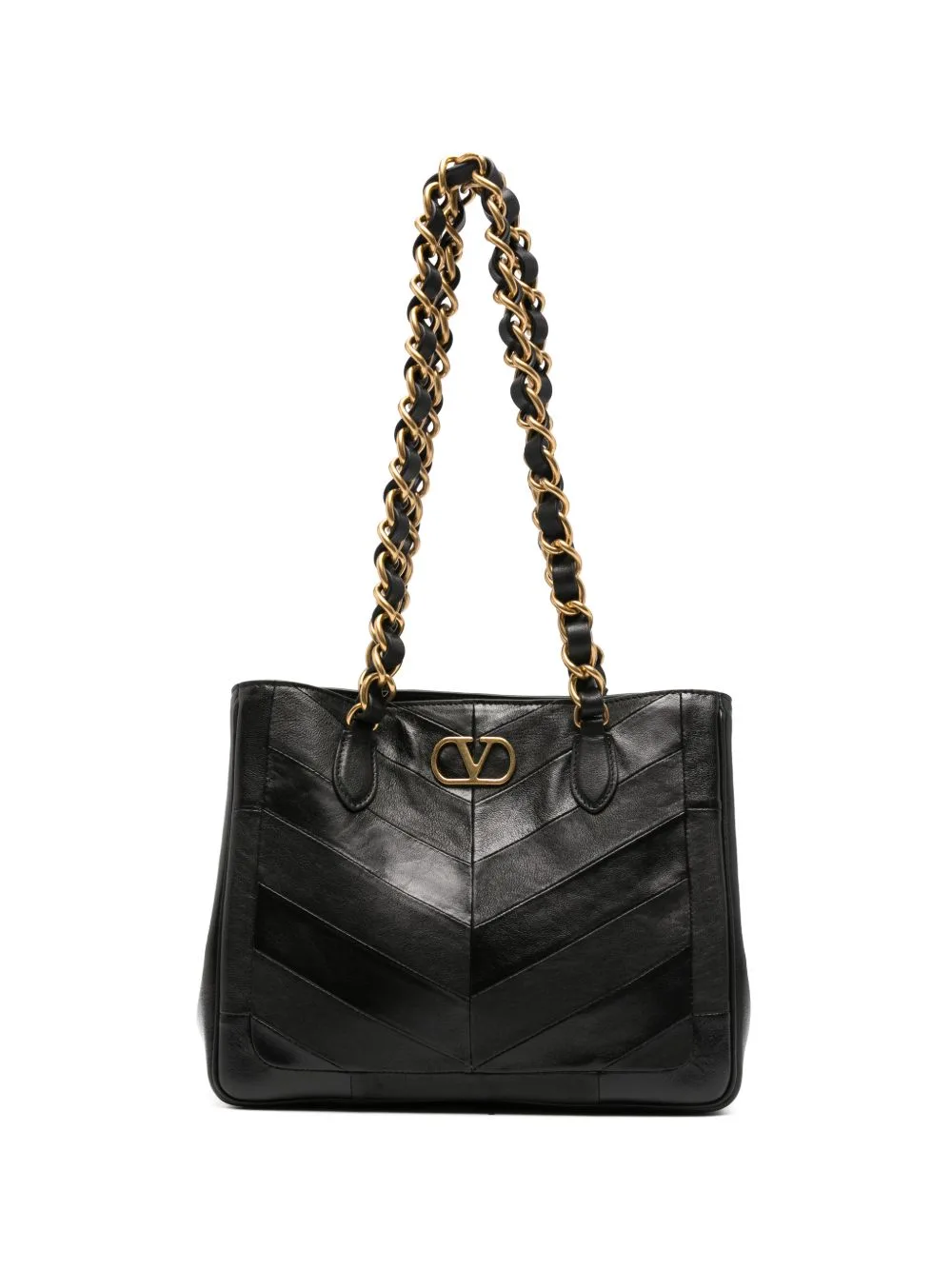 Garavani Laseine Small Shopping Bag in Chevron-Patterned Nappa Leather by Valentino Garavani