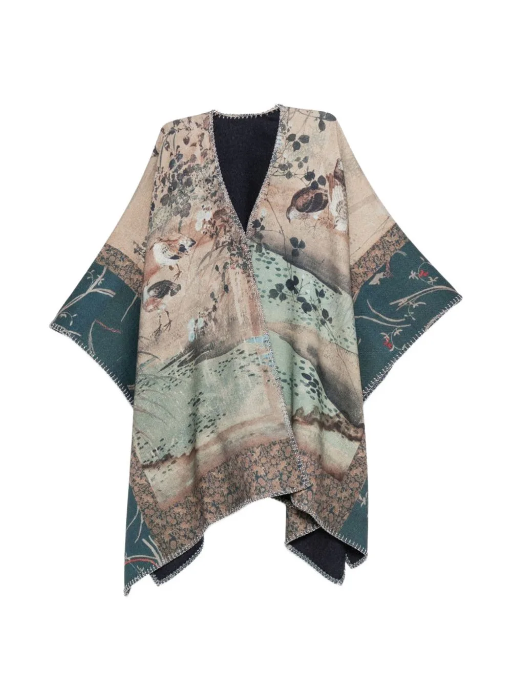 Graphic-Print Blanket-Stitch Poncho by Pierre-Louis Mascia