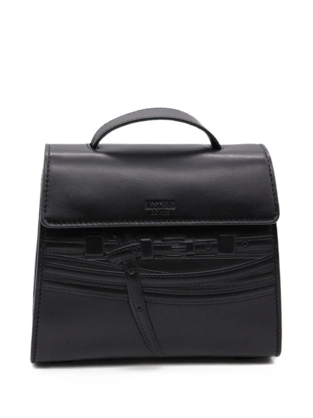Tie Me Embossed Calf Leather Mini Tote Bag by Moschino