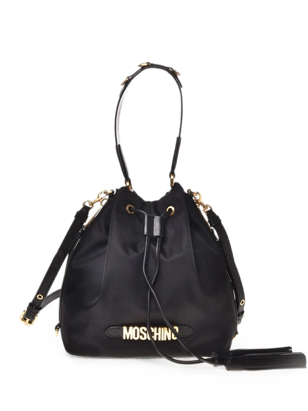 Logo-Lettering Tassel-Detail Bucket Bag by Moschino
