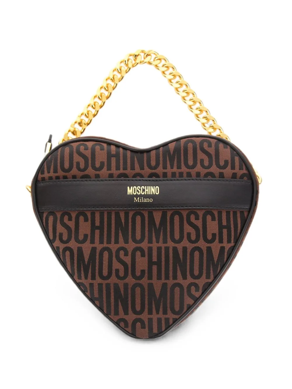 Jacquard-Logo Heart-Shaped Shoulder Bag by Moschino
