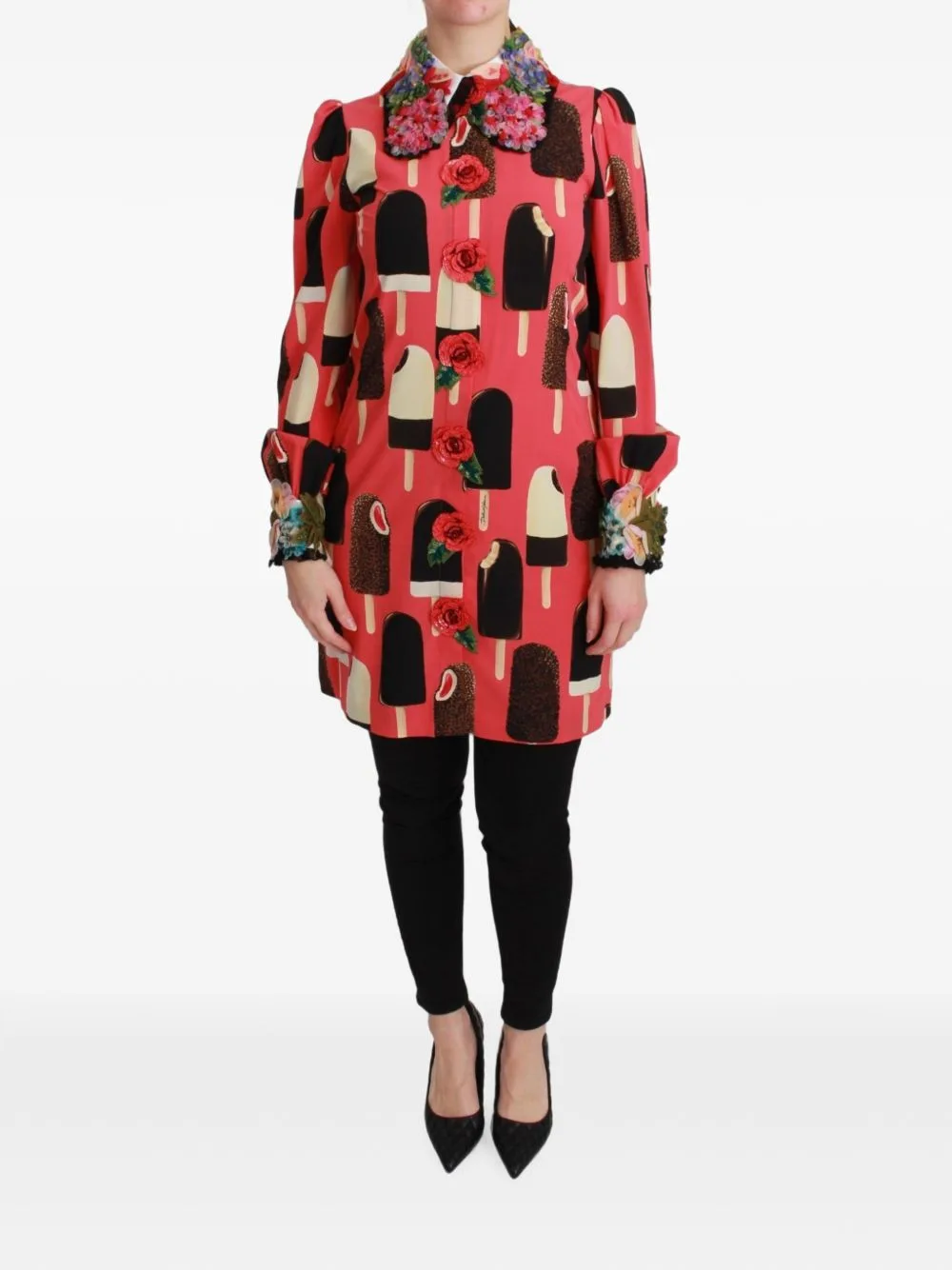 Ice Cream-Print Floral-Appliqué Dress by Dolce & Gabbana
