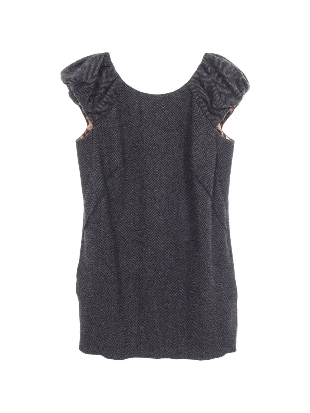 2010s Herringbone Cap-Sleeve Dress