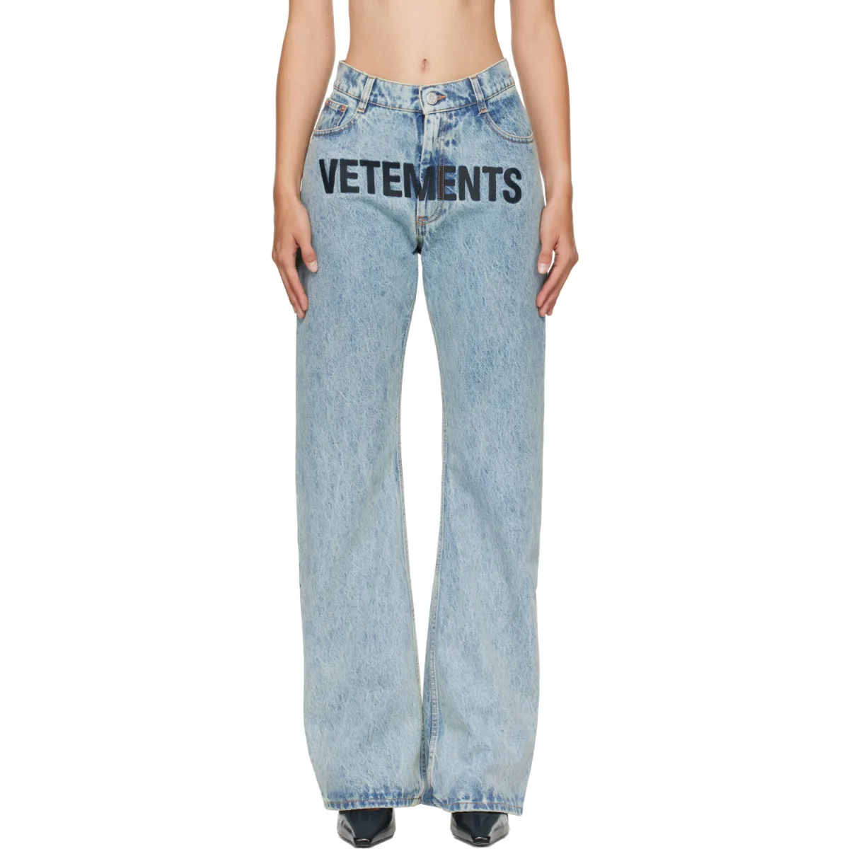Embroidered Logo O-Leg Jeans by VETEMENTS