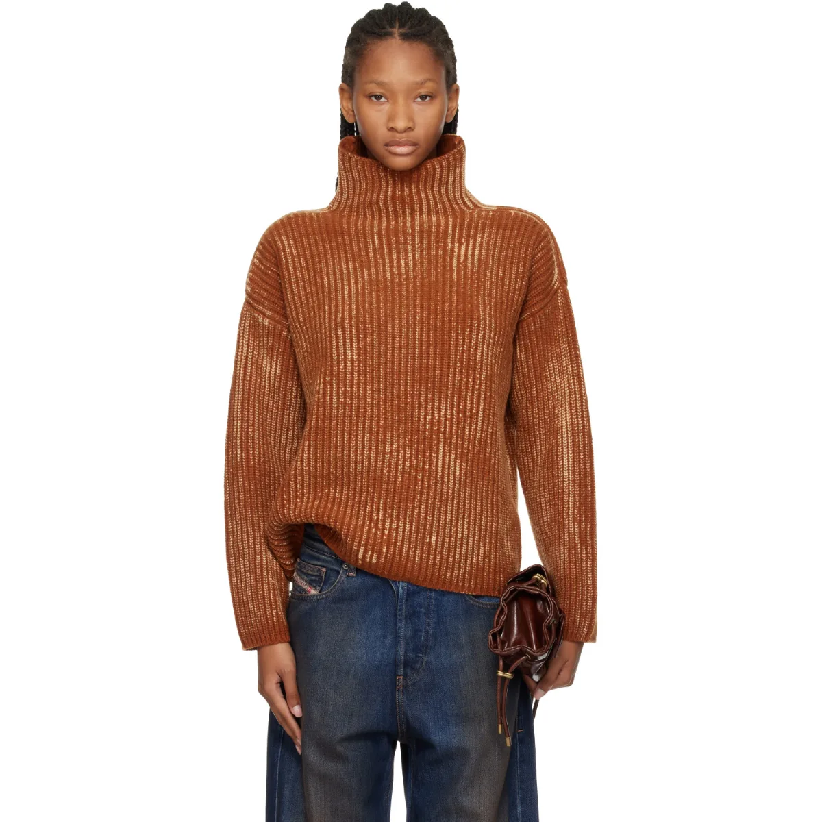 Ribbed Wool Blend Funnel-Neck Sweater by Diesel