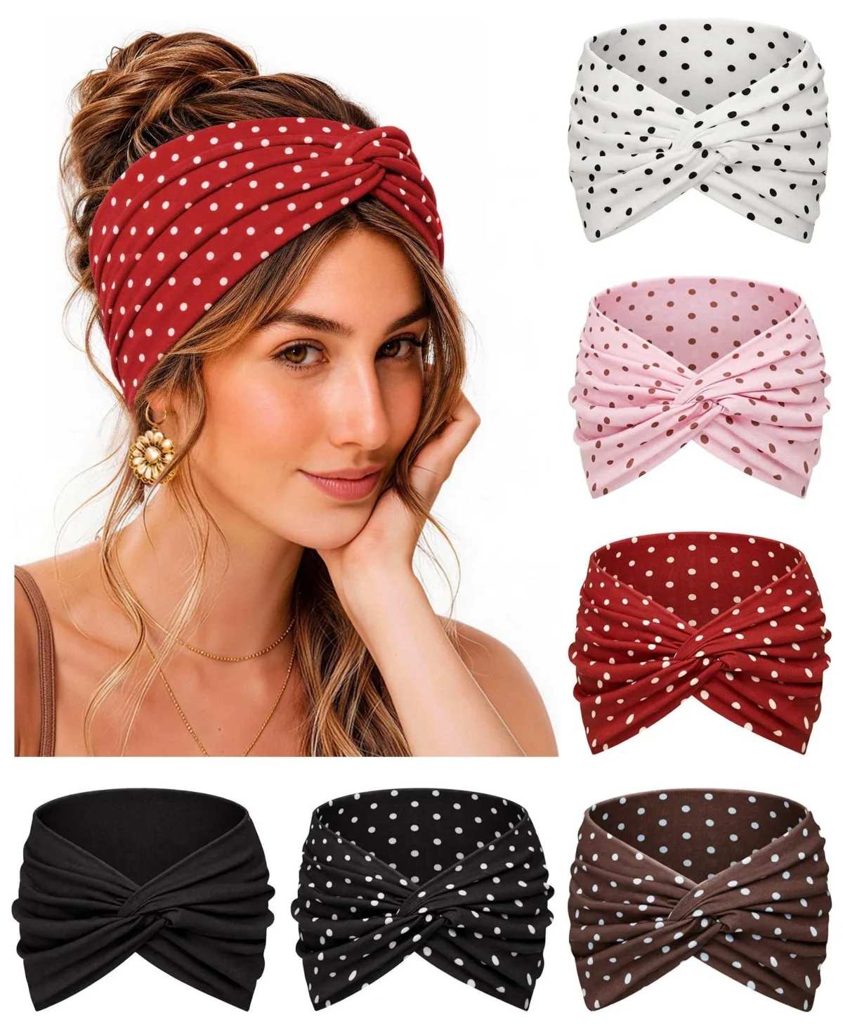 Wide Non-Slip Boho Headbands, 6-Pack by Peneyon