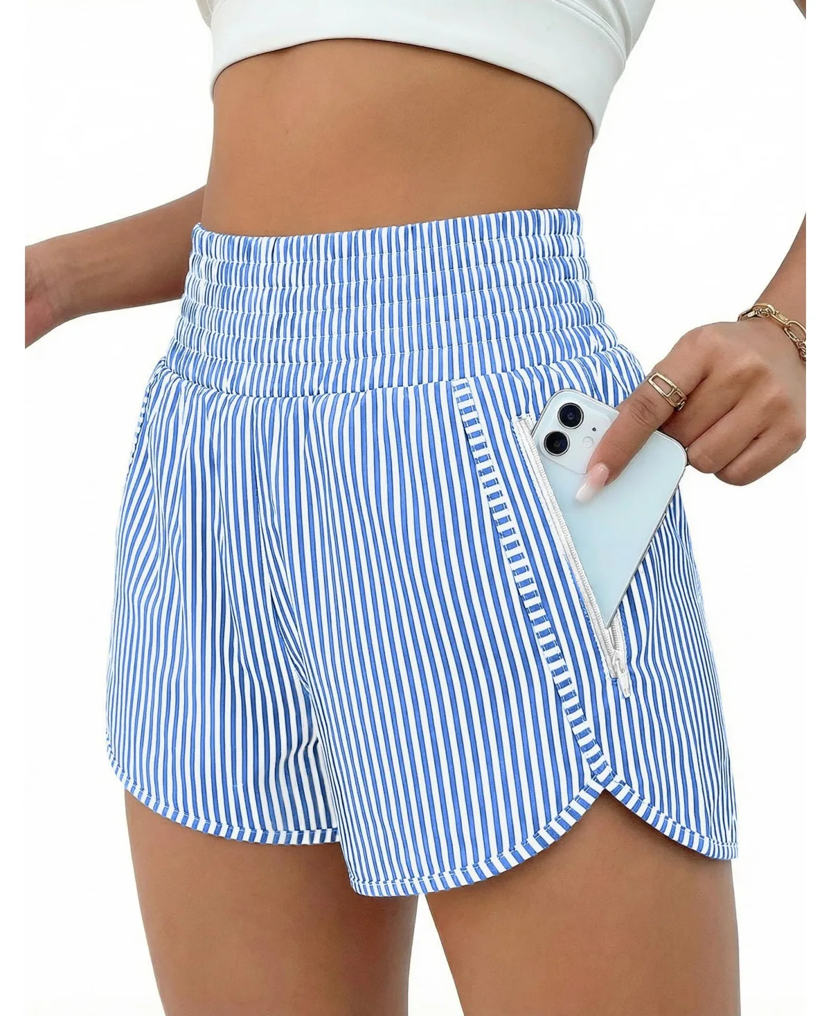 High Waisted Athletic Shorts Quick Dry Zipper Pocket Double Layer by Furlihong