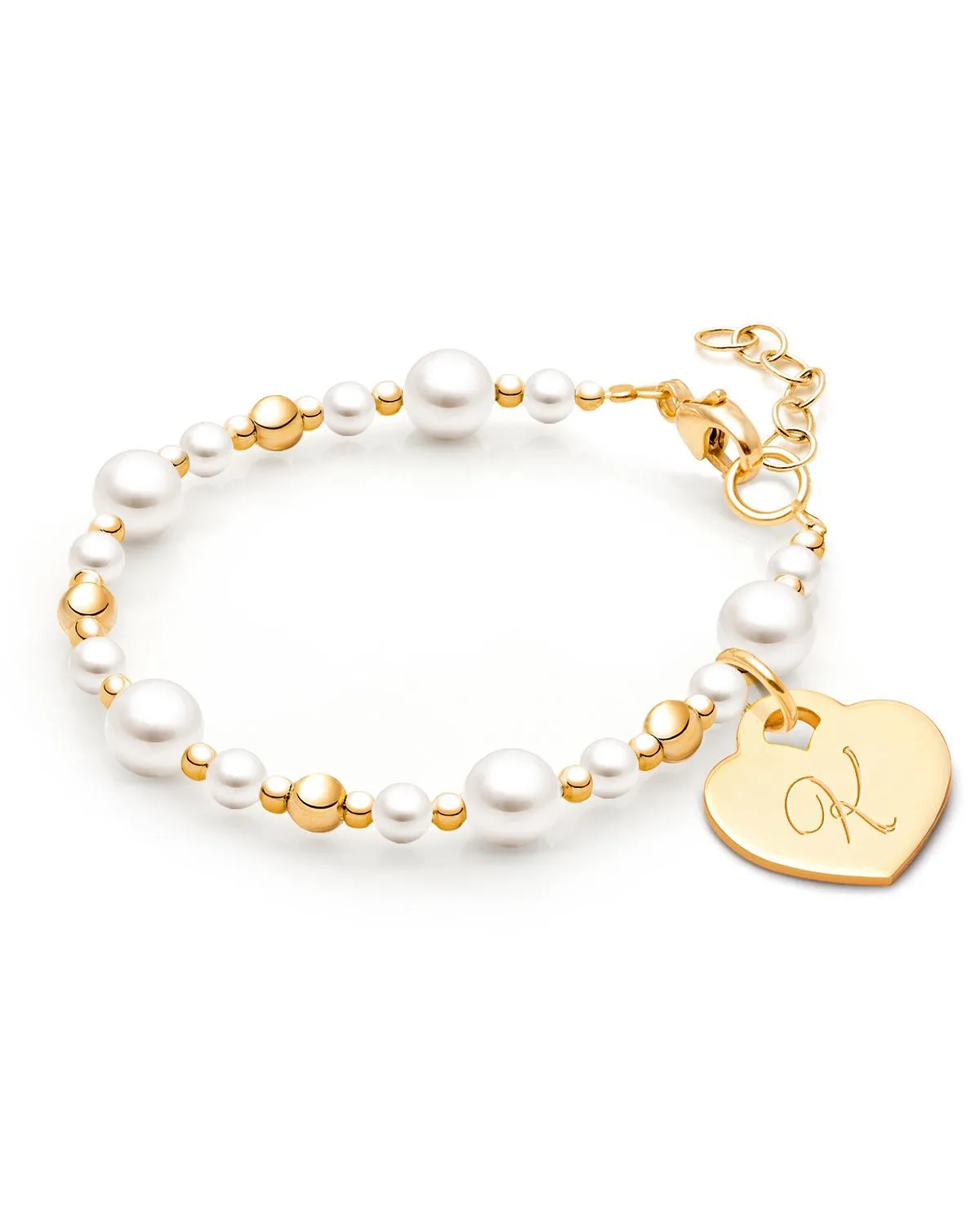 Dainty Pearls & Engraved Initial 5.25" Bracelet by Tiny Blessings