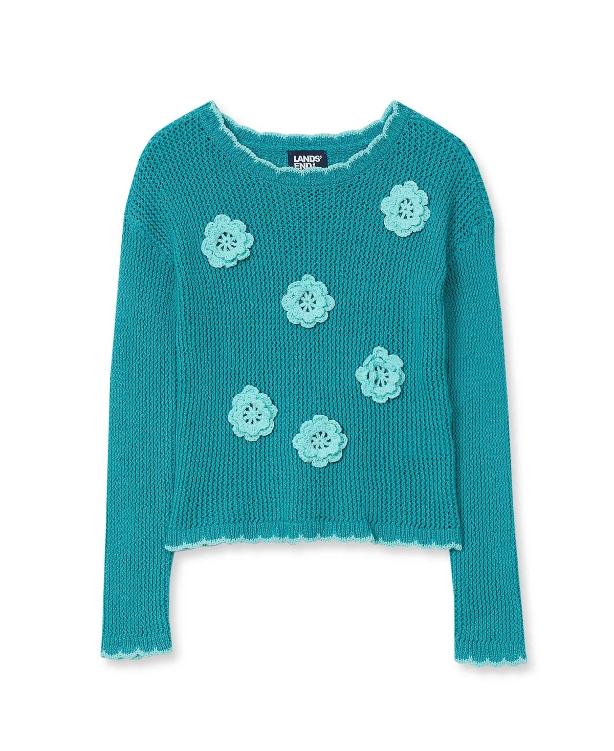Long Sleeve Crochet Rosette Sweater by Lands' End
