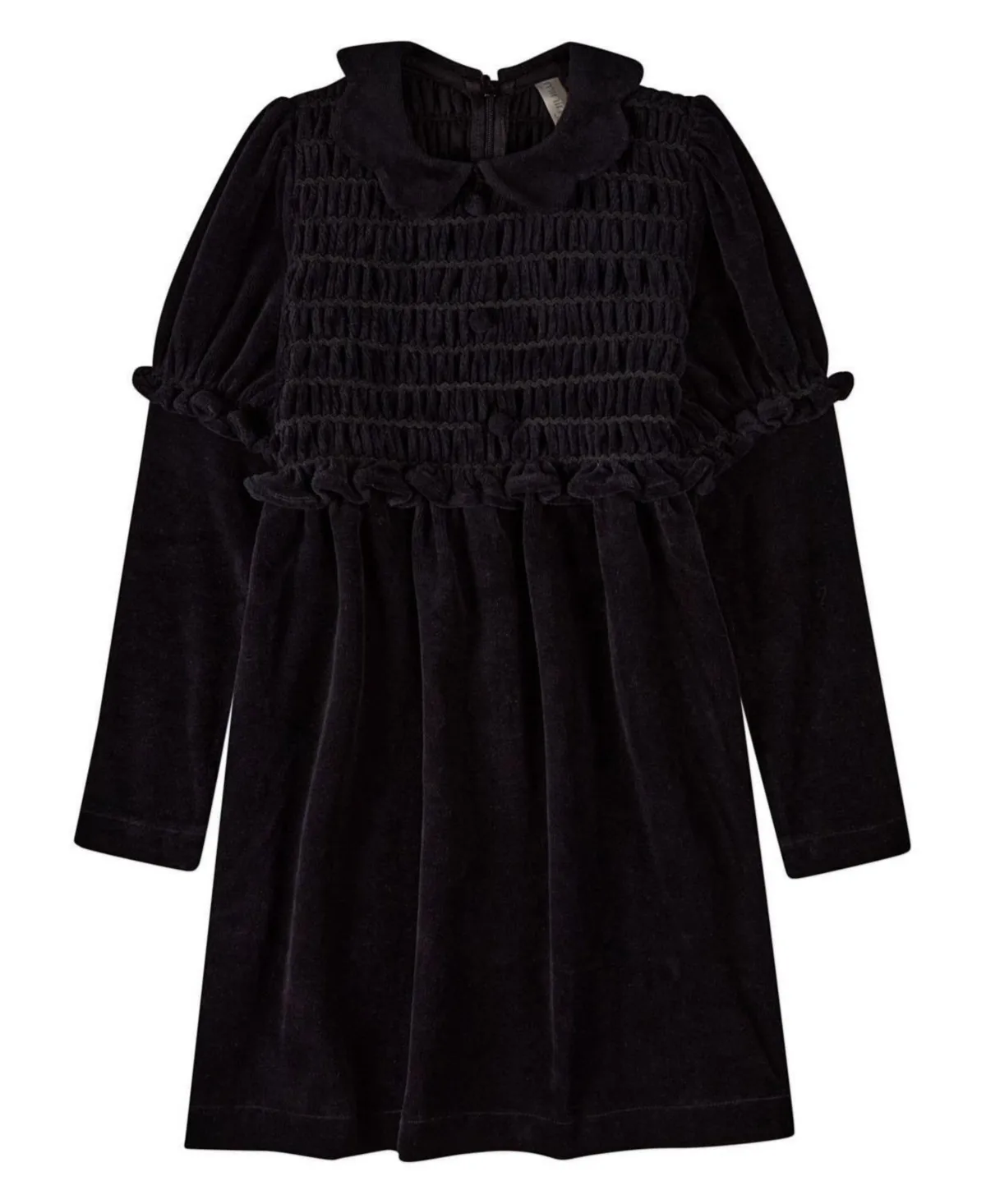 Cotton-Rich Velour Smocked Below-Knee Long Midi Dress by Memoi