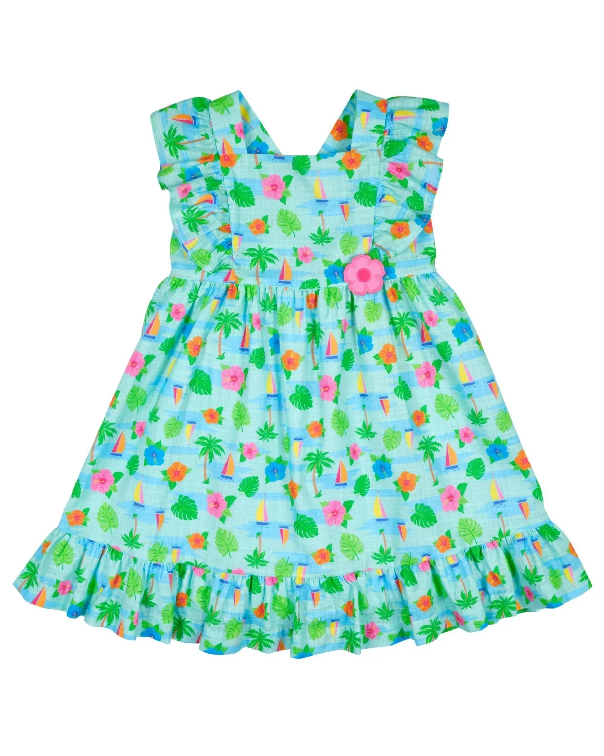 Printed Linen Look Dress with Flower by Florence Eiseman