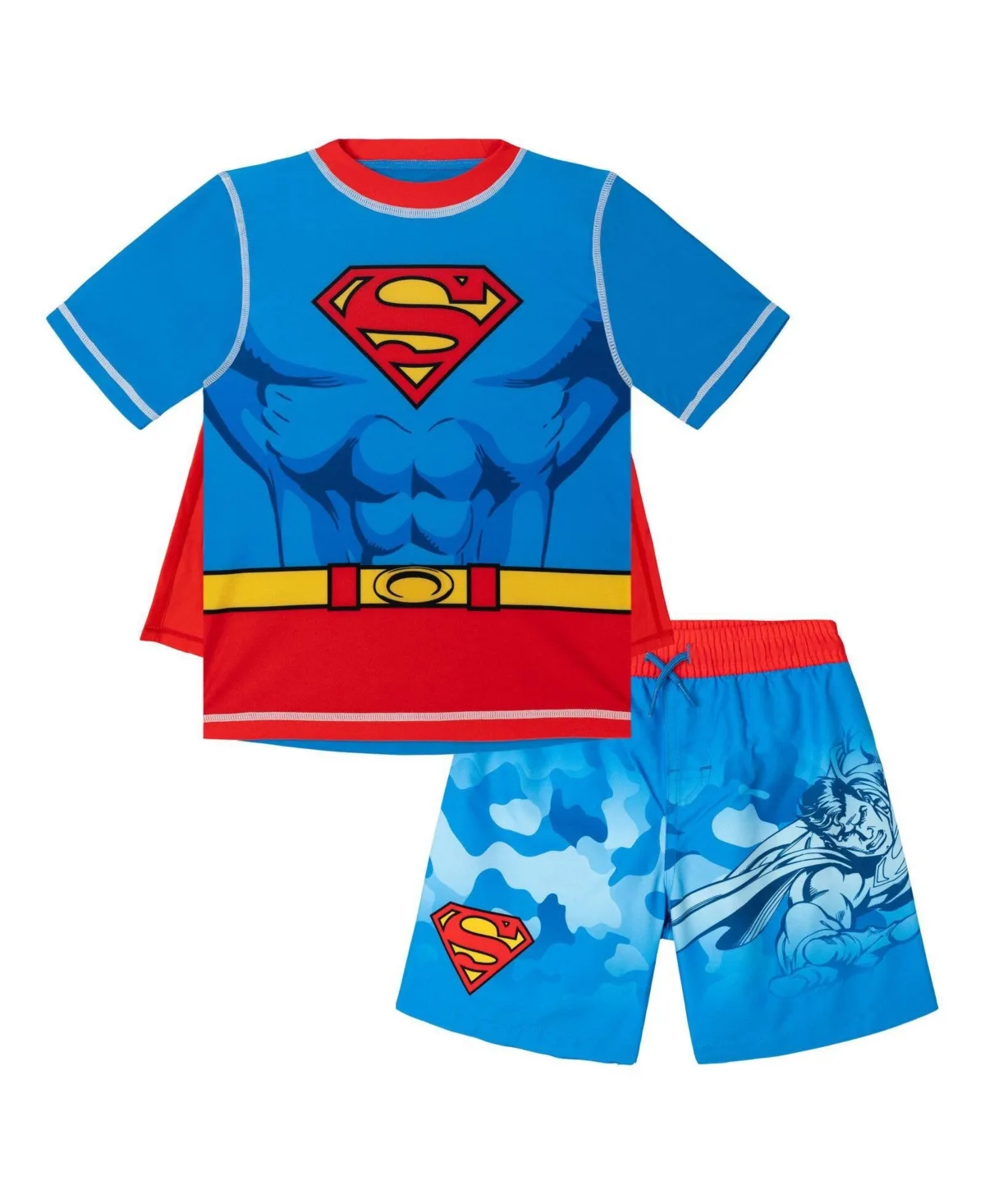 Batman Superman Cosplay Rash Guard and Swim Trunks Set by Justice League