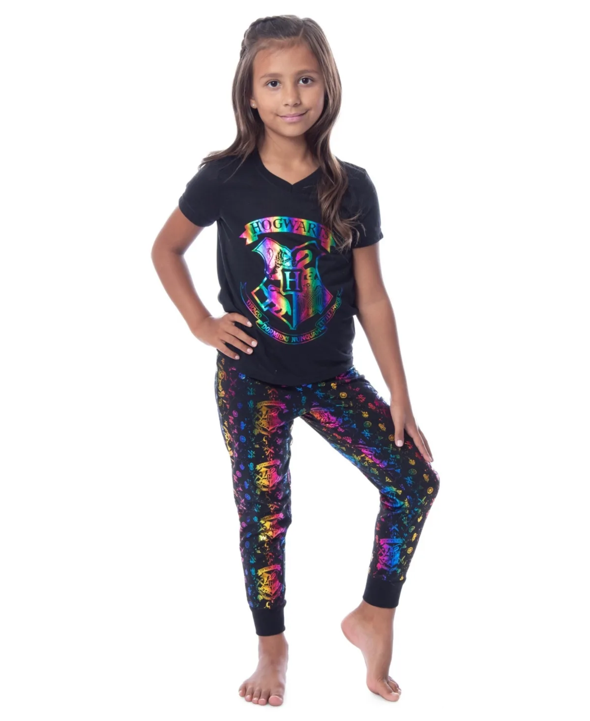 Rainbow Foil Hogwarts Crest 2PC Lounge Pajama Jogger Pant Set Sleepwear by Harry Potter