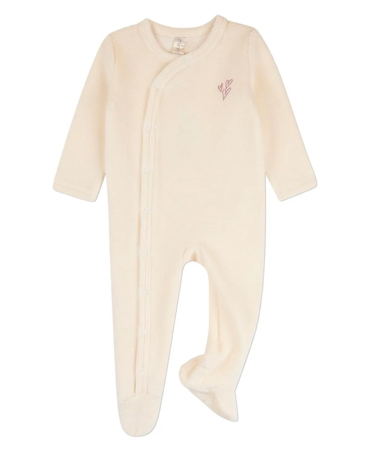 Heart Cluster Mini-Ribbed Cotton-Rich Velour Footie by Memoi