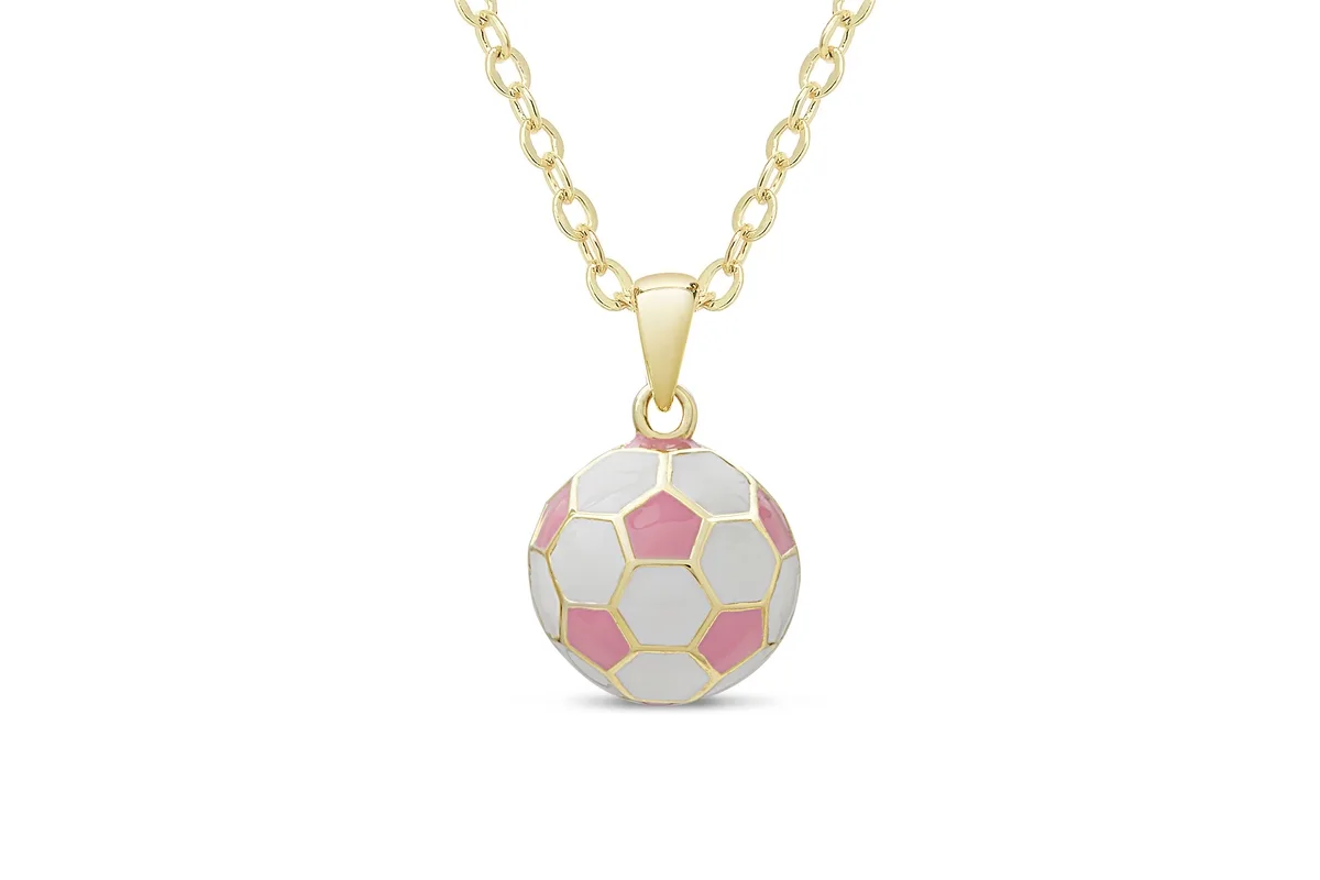 Pink and White Soccer Ball Pendant by Lily Nily