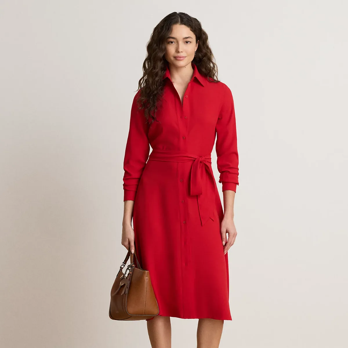 Double-Faced Georgette Belted Shirtdress