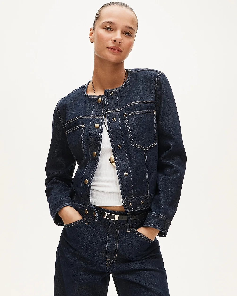 Collarless Denim Trucker Jacket by J.Crew