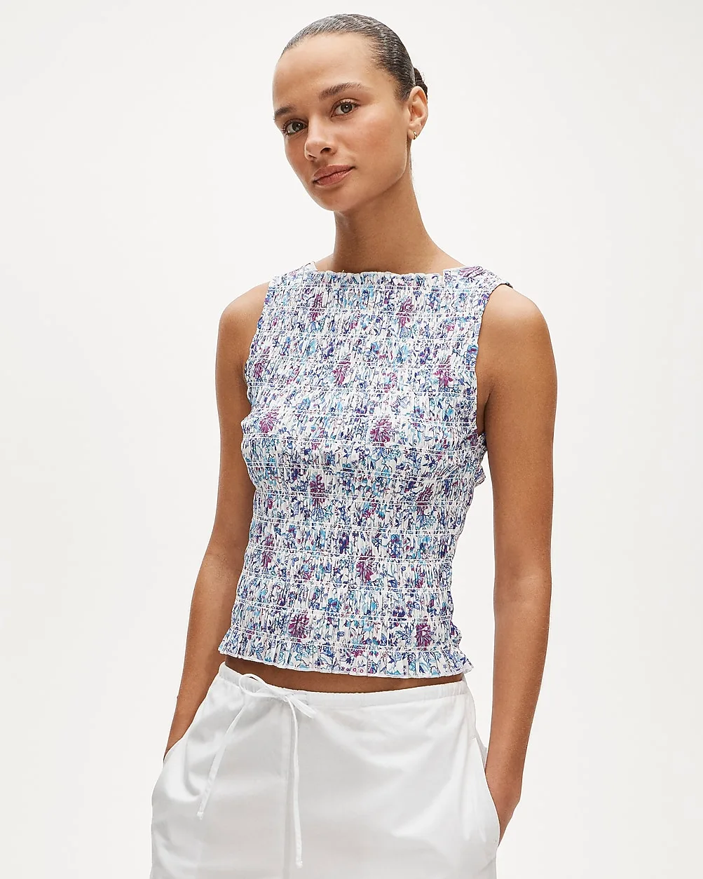 Smocked Shell Tank Top in Floral-Print Cotton by J.Crew