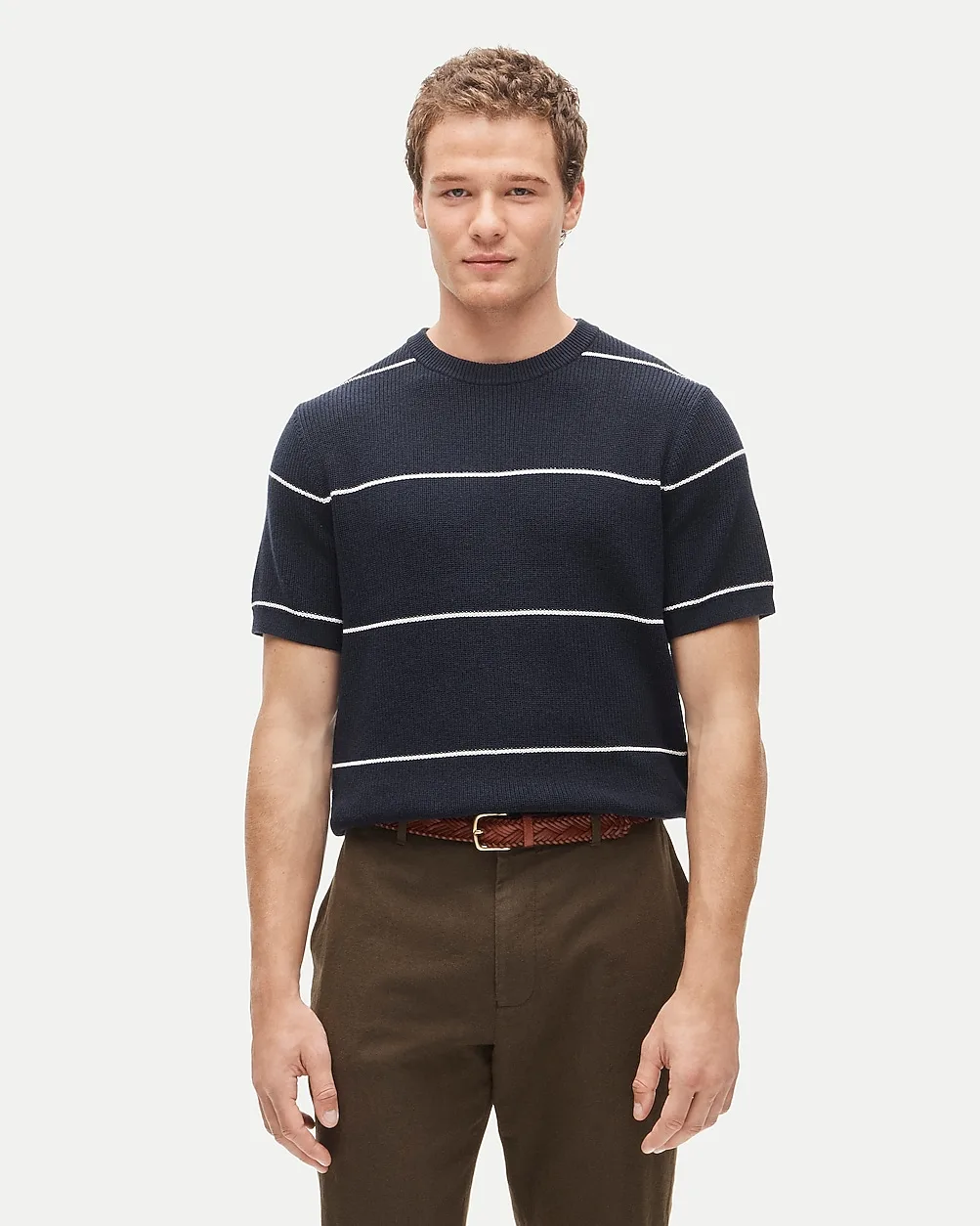 Short-Sleeve Sweater in Ribbed Cotton-Silk Blend Stripe by J.Crew