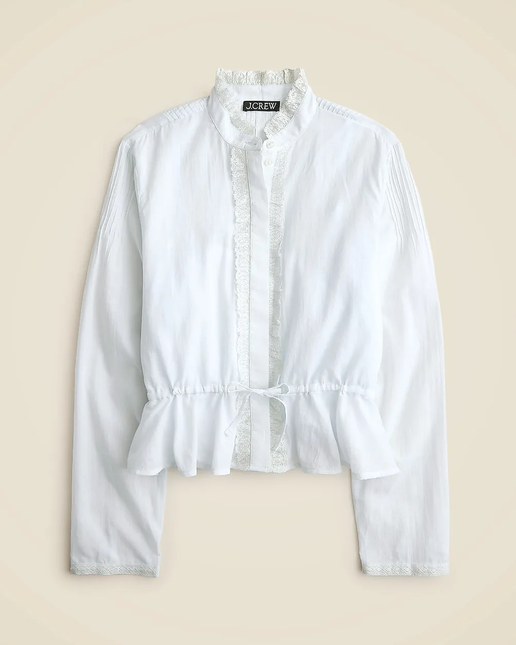 Lace-Trim Cinched-Waist Top in Cotton Voile by J.Crew