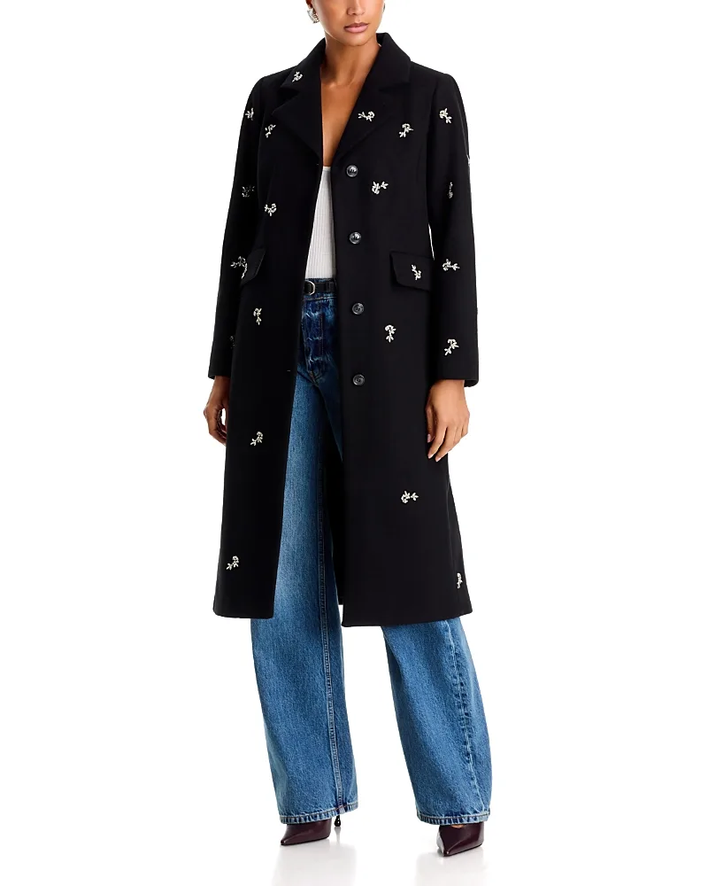 Embellished Faux Wool Coat