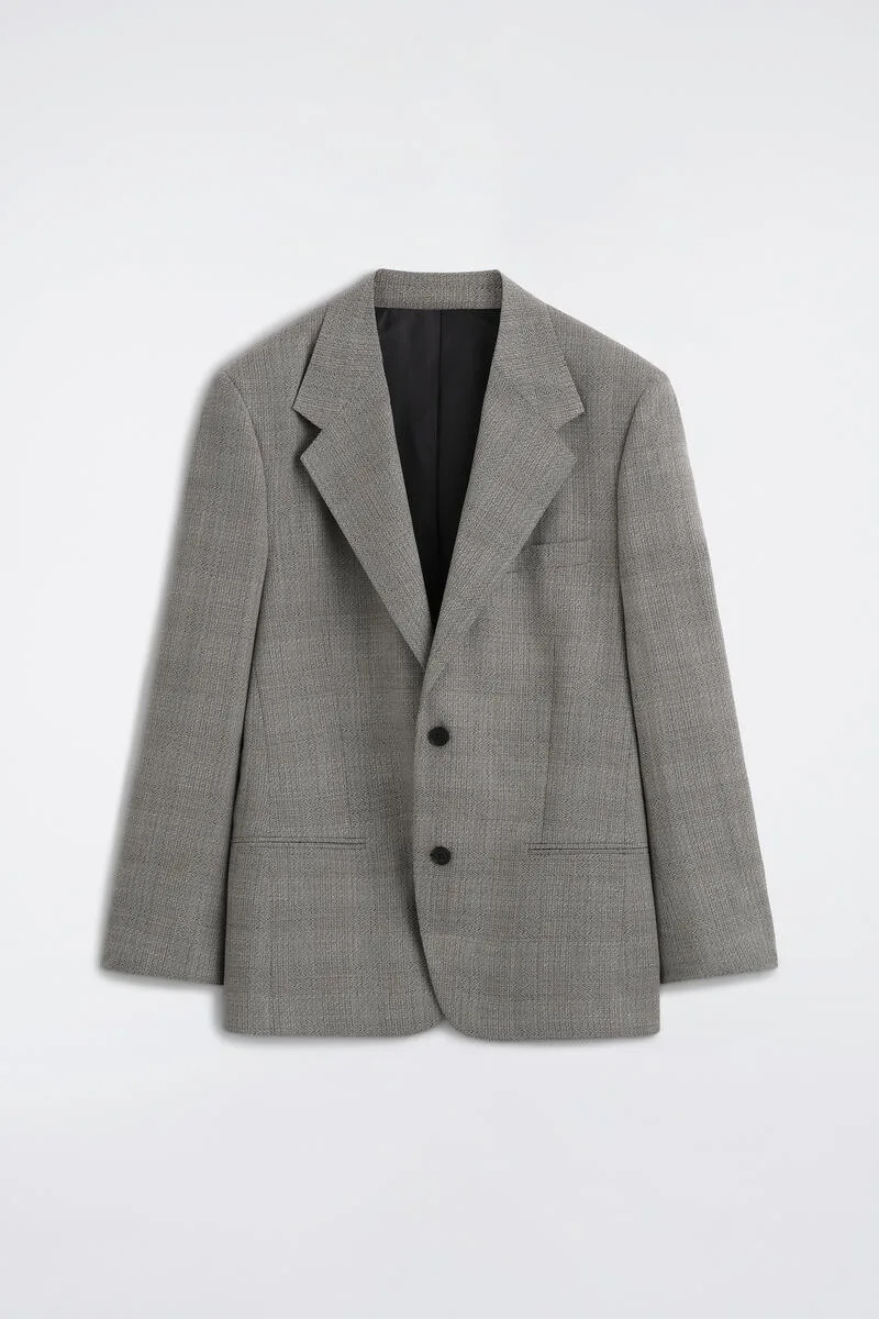 Checked Textured-Wool Blazer