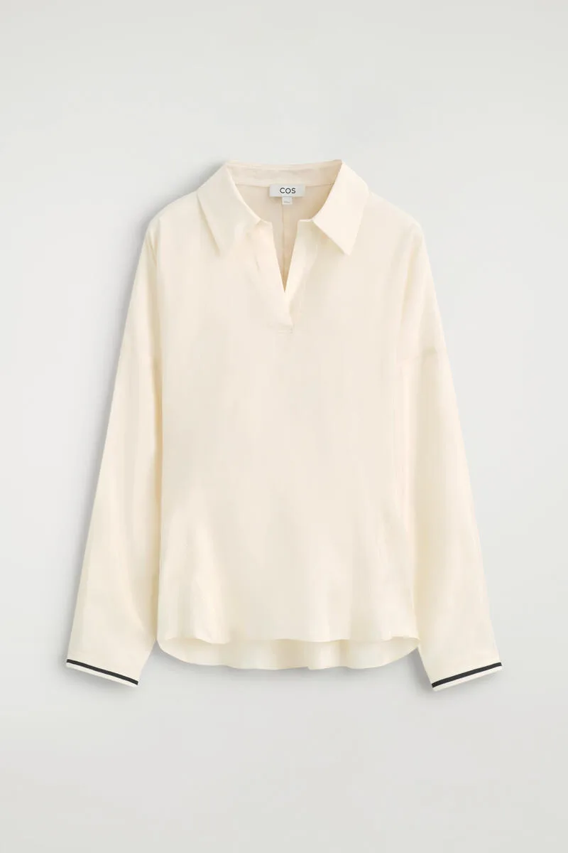 Contrast-Tipped Sculpted Open-Collar Shirt by COS