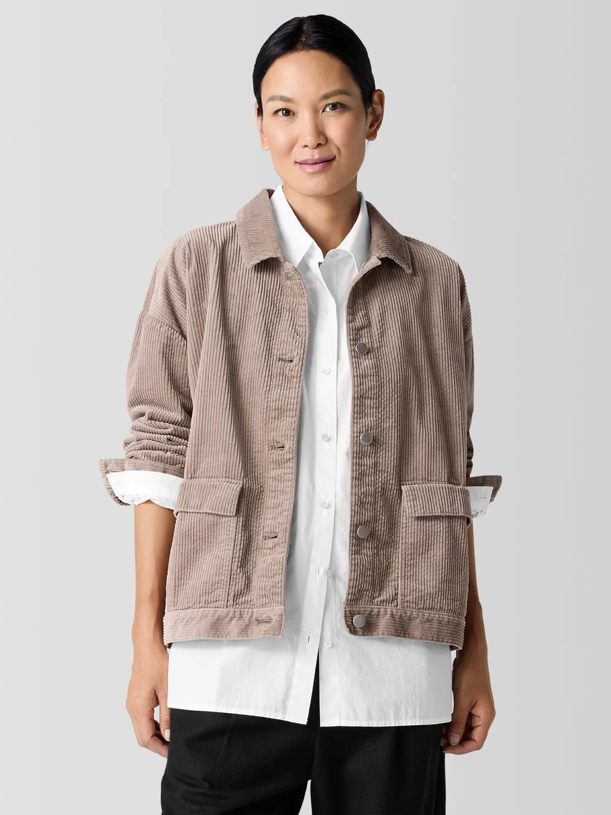 Organic Cotton Corduroy Classic Collar Jacket by EILEEN FISHER