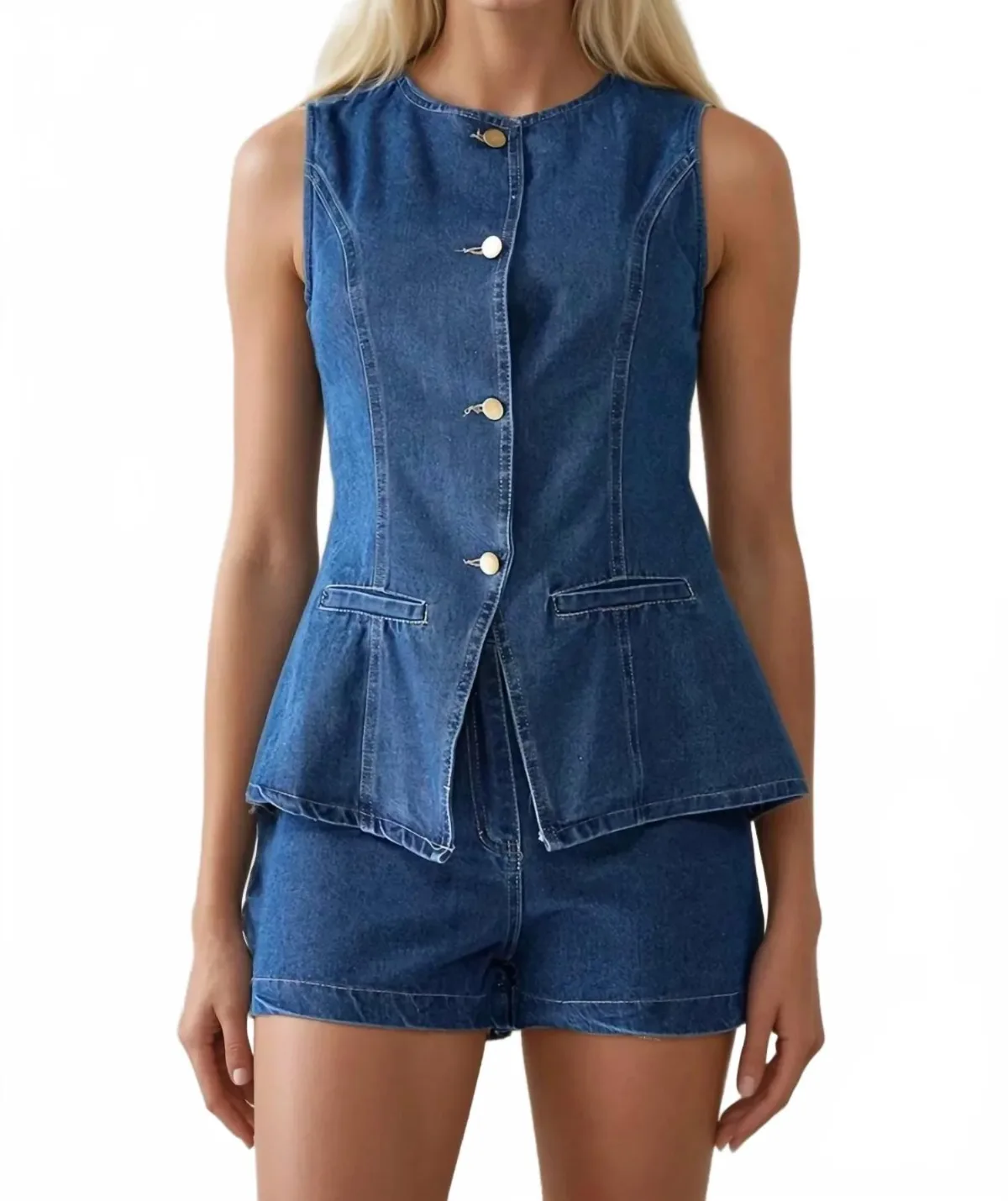 Darling Vest & Shorts Set in Denim by WISTERIA LANE