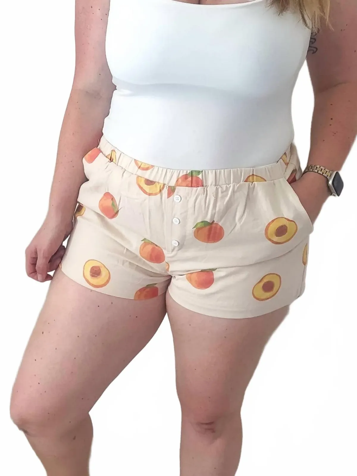 Peachy Keen Lounge Shorts in Cream by LE LIS