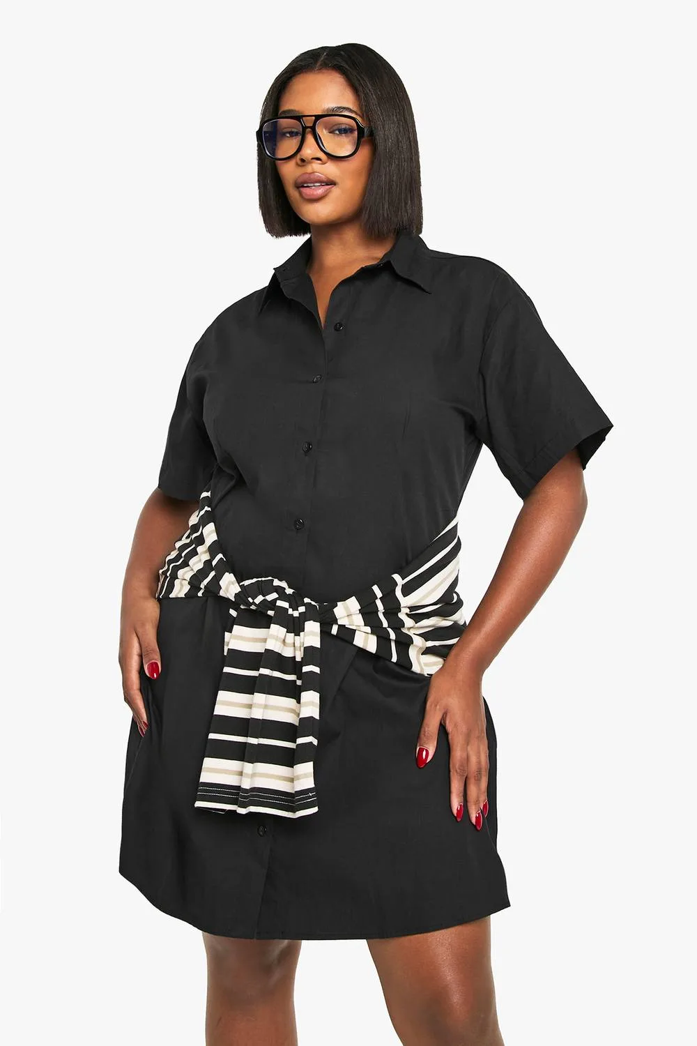 Poplin Cinched Shirt Dress by boohoo