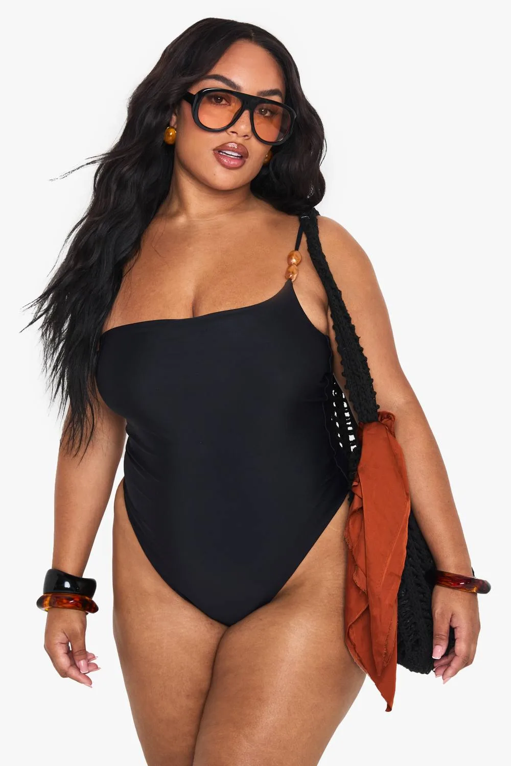 Resin Stone One Shoulder Swimsuit by boohoo