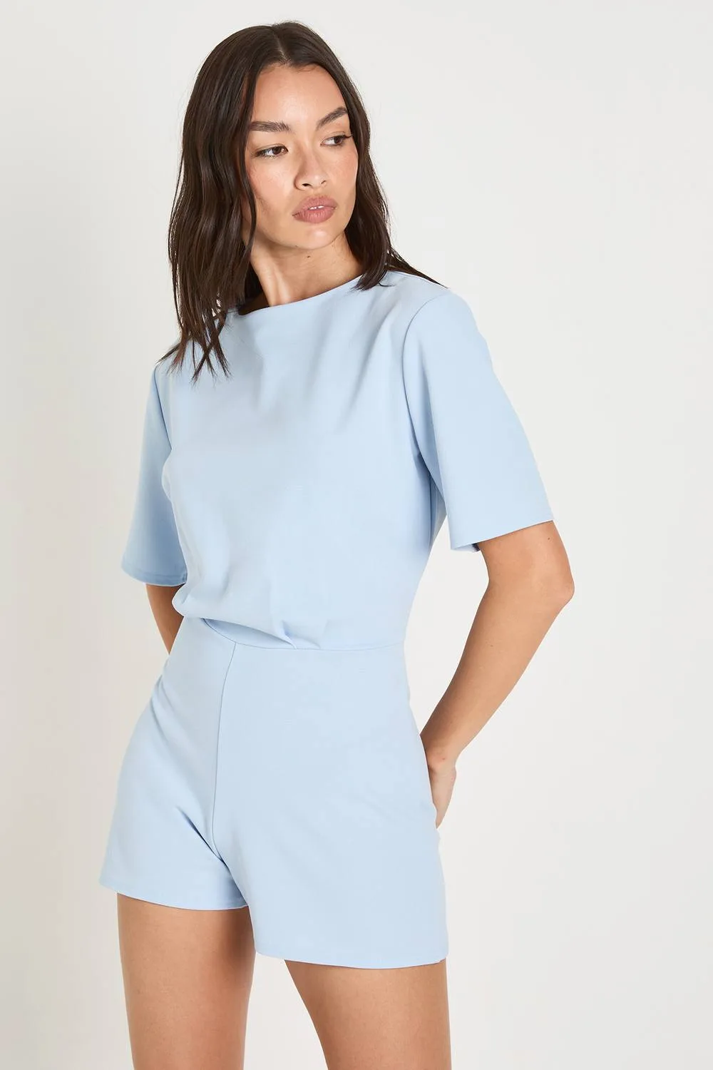 Jersey Crepe Half Sleeve Playsuit by boohoo