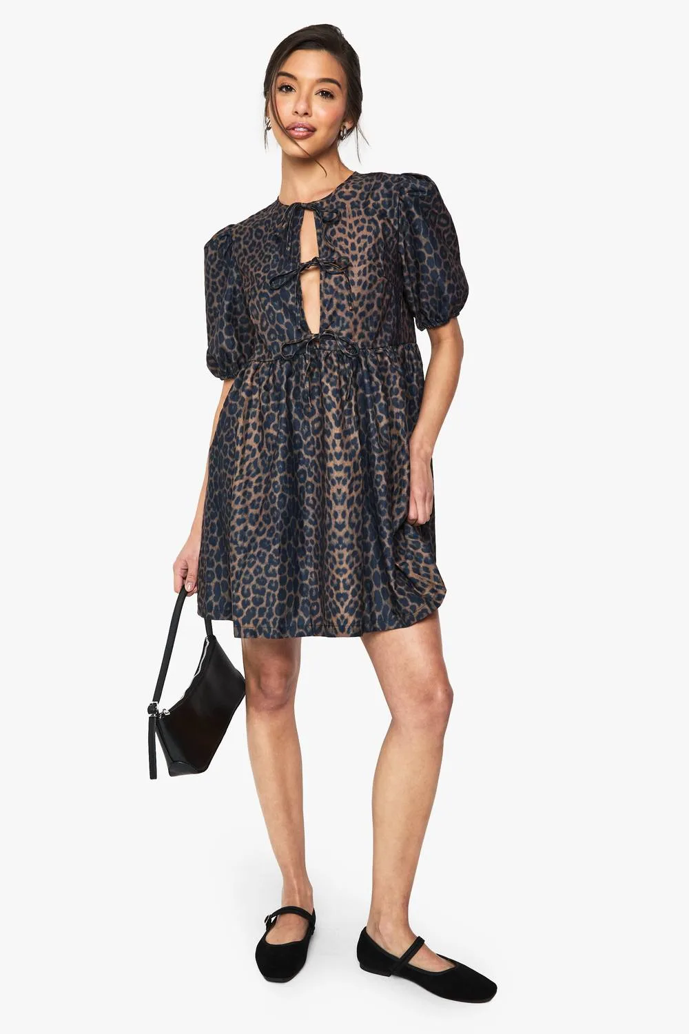 Leopard Tie Front Mini Dress by boohoo