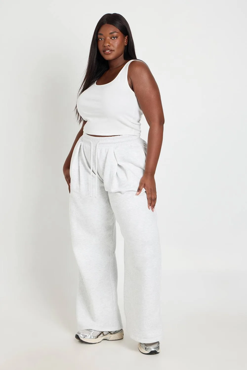 Pintuck Wide Leg Jogger Pants by boohoo