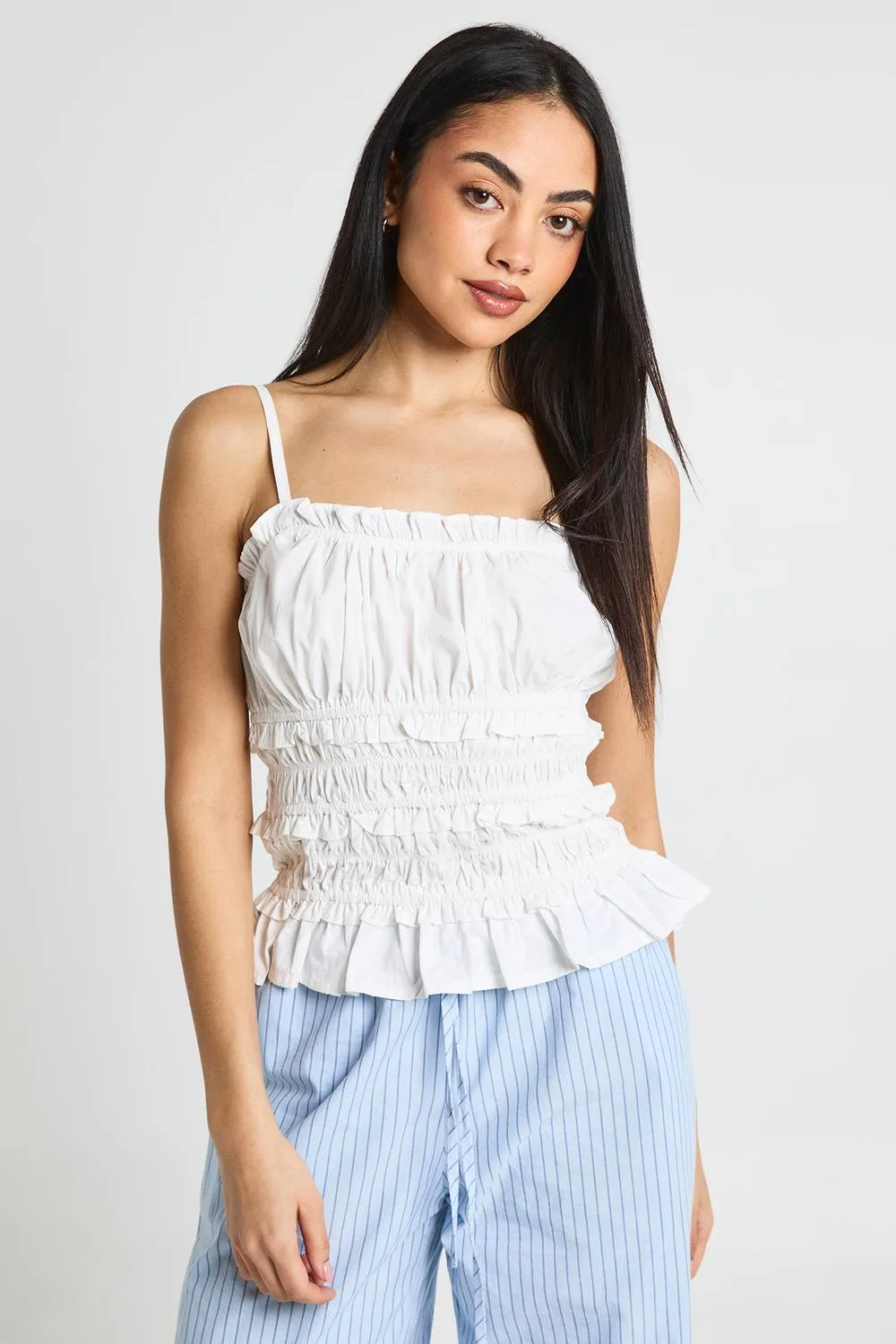 Poplin Ruched Cami Top by boohoo
