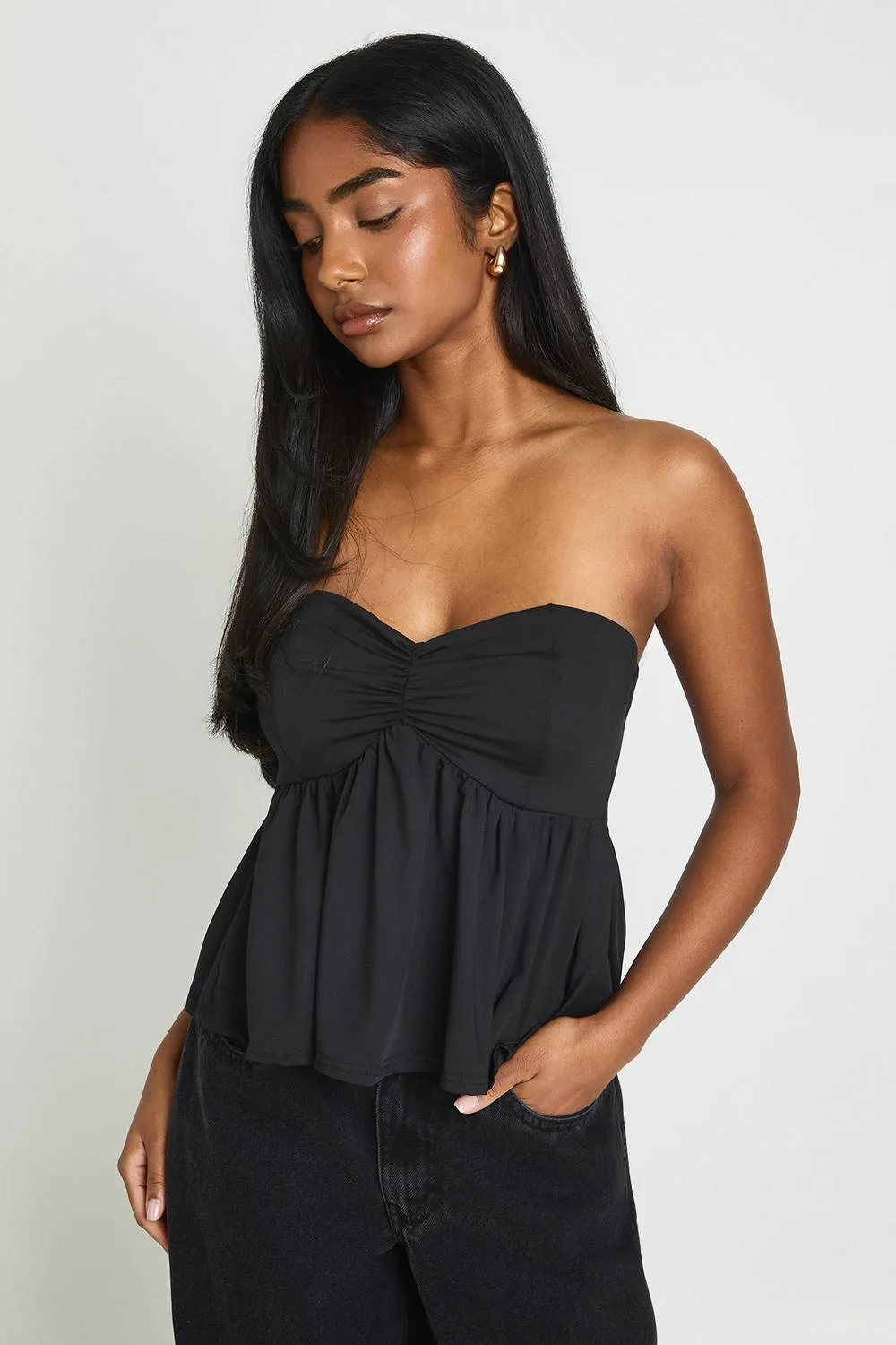 Ruched Bust Peplum Bandeau Top by boohoo
