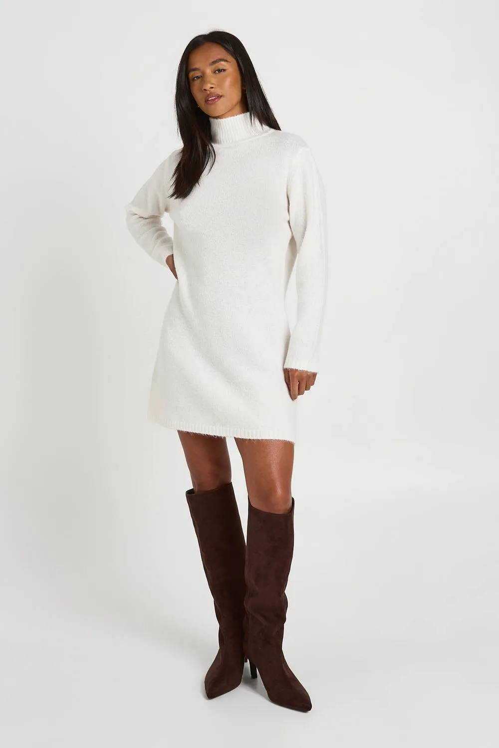 High Neck Super Soft Knitted Mini Dress by boohoo