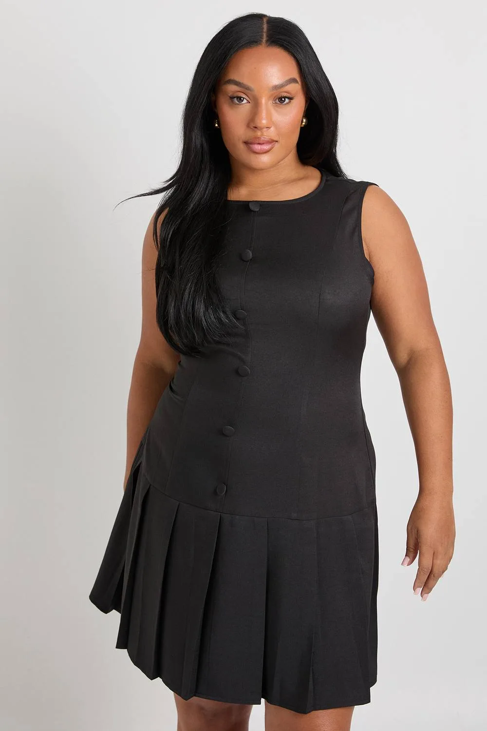 Woven Button Down Pleated Skater Dress by boohoo