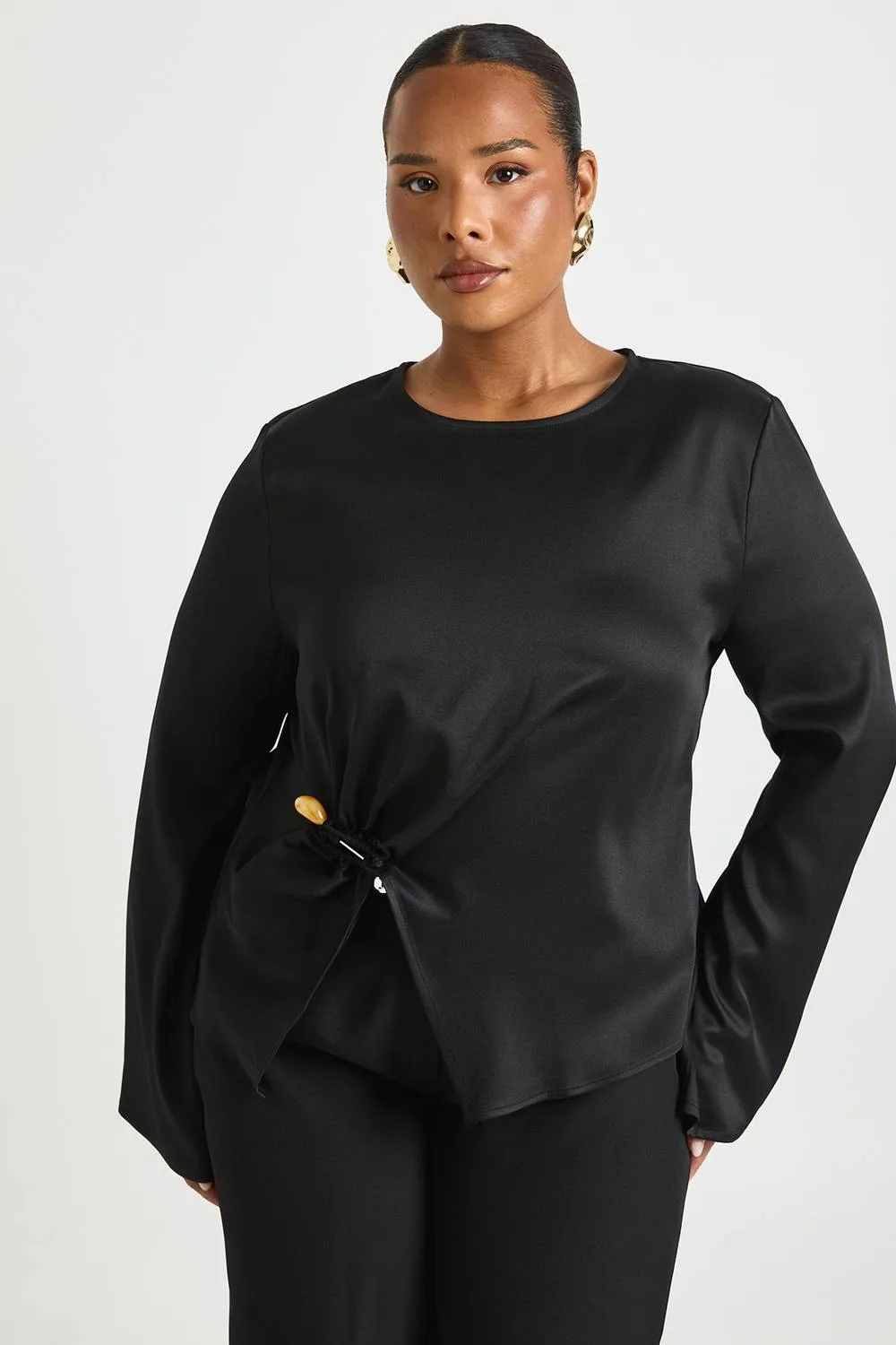 Flare Sleeve Gold Trim Detail Blouse by boohoo
