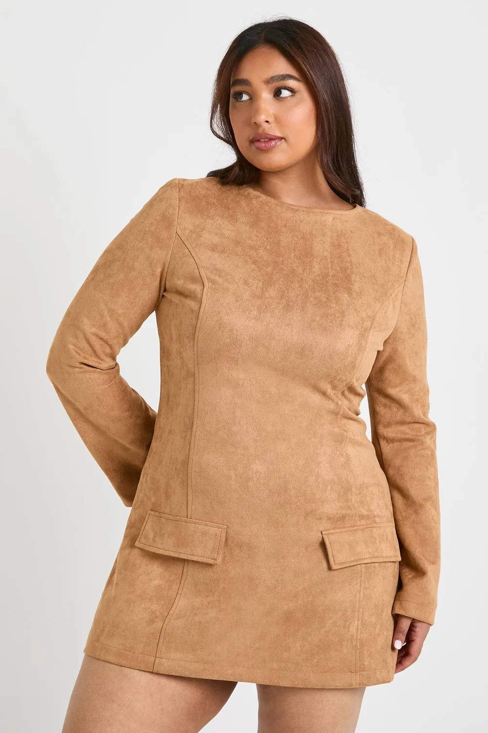 Faux Suede Flared Sleeve a Line Mini Dress by boohoo